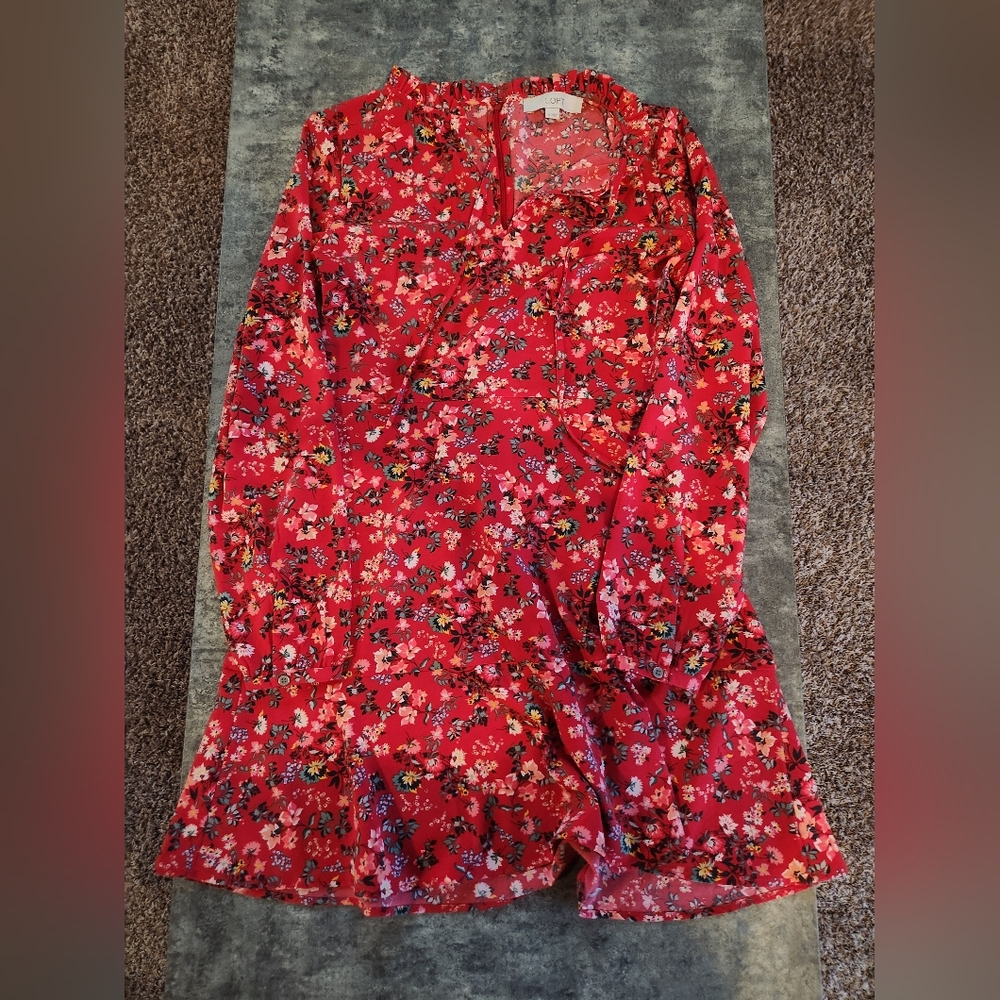 EUC Loft Petites Red Fit and Flare Floral Dress